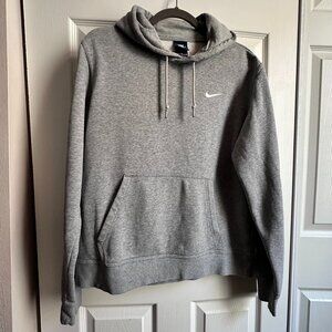 Nike Gray Men's Medium Club Fleece Hooded Pullover Sweatshirt Embroidered Logo